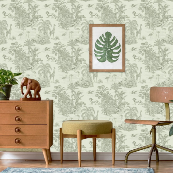 Groen retro jungle kinderbehang kinderkamer sfeerbeeld 2