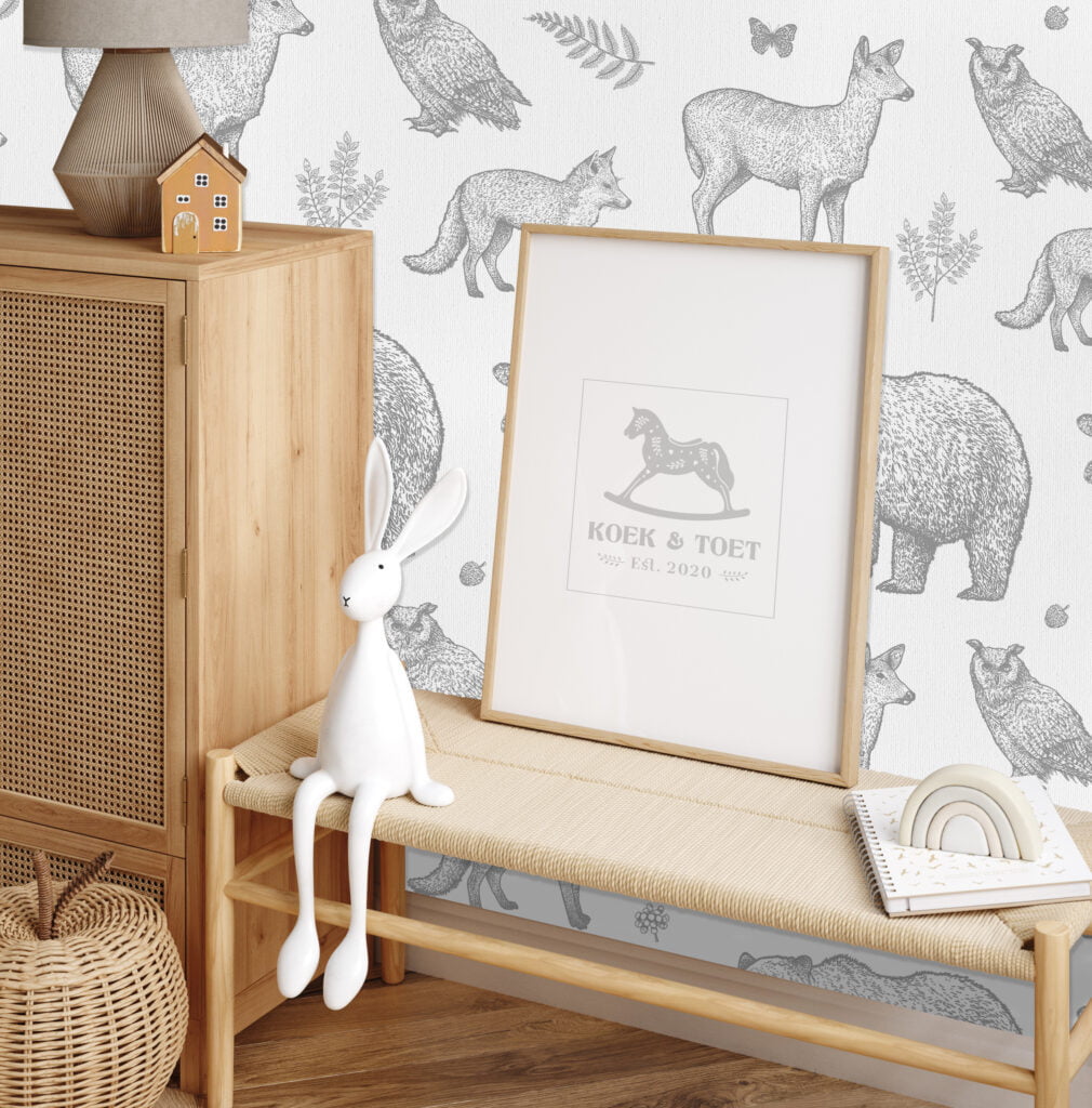 Retro dieren zwart wit kinderbehang homepage header