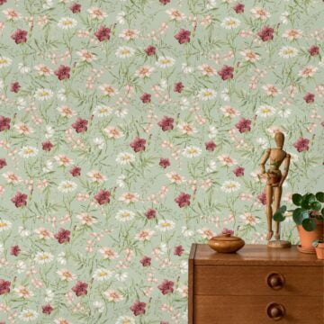 Bloemen behang groen op muur kinderkamer 2