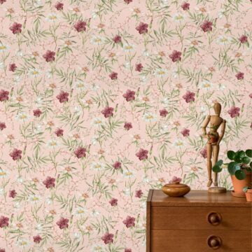 Bloemen behang roze op muur kinderkamer 2