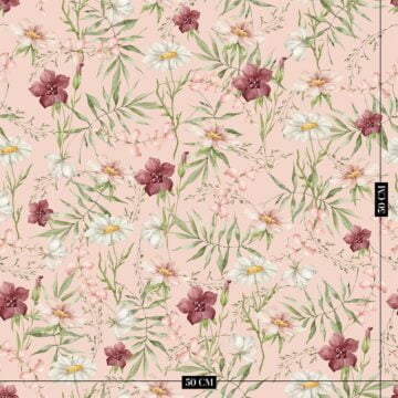 Bloemen behang roze op schaal en ingezoomd