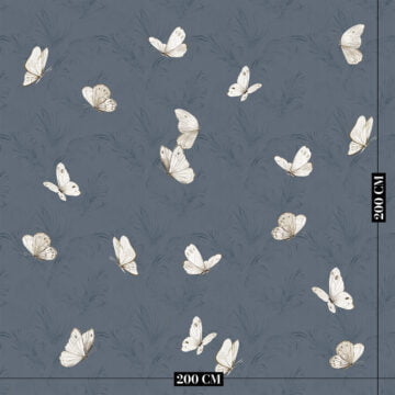 Vlinder behang donkerblauw op muur kinderkamer afmeting ingezoomd