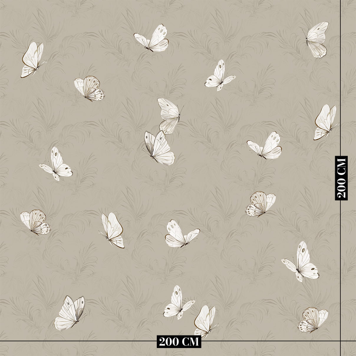 Vlinder behang lichtbruin op muur kinderkamer afmeting ingezoomd