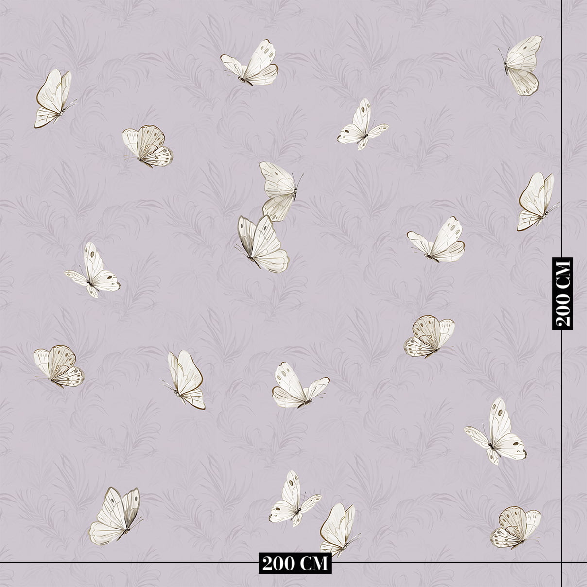 Vlinder behang lila op muur kinderkamer afmeting ingezoomd