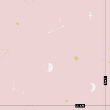 Ruimtebehang roze met goud en wit kinderbehang sfeerbeeld ingezoomd schaal