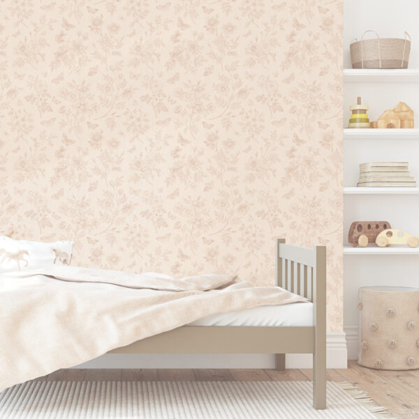 Botanisch vlinder behang beige