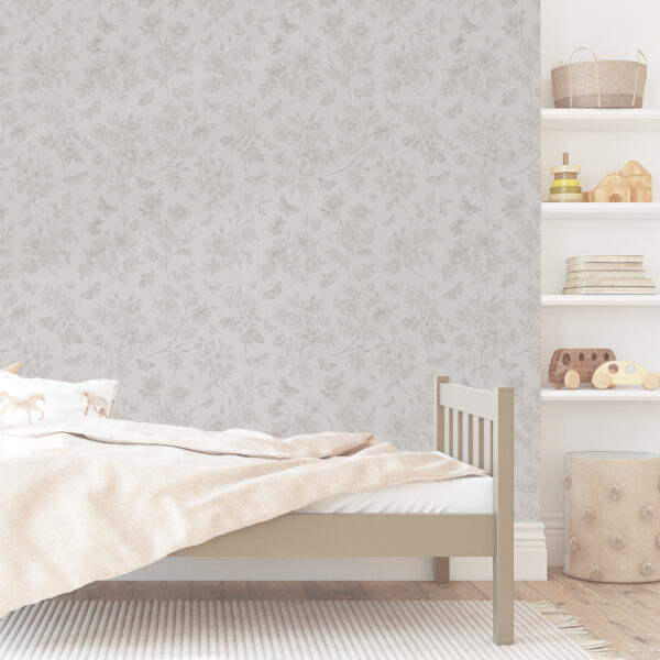 Botanisch vlinder behang taupe