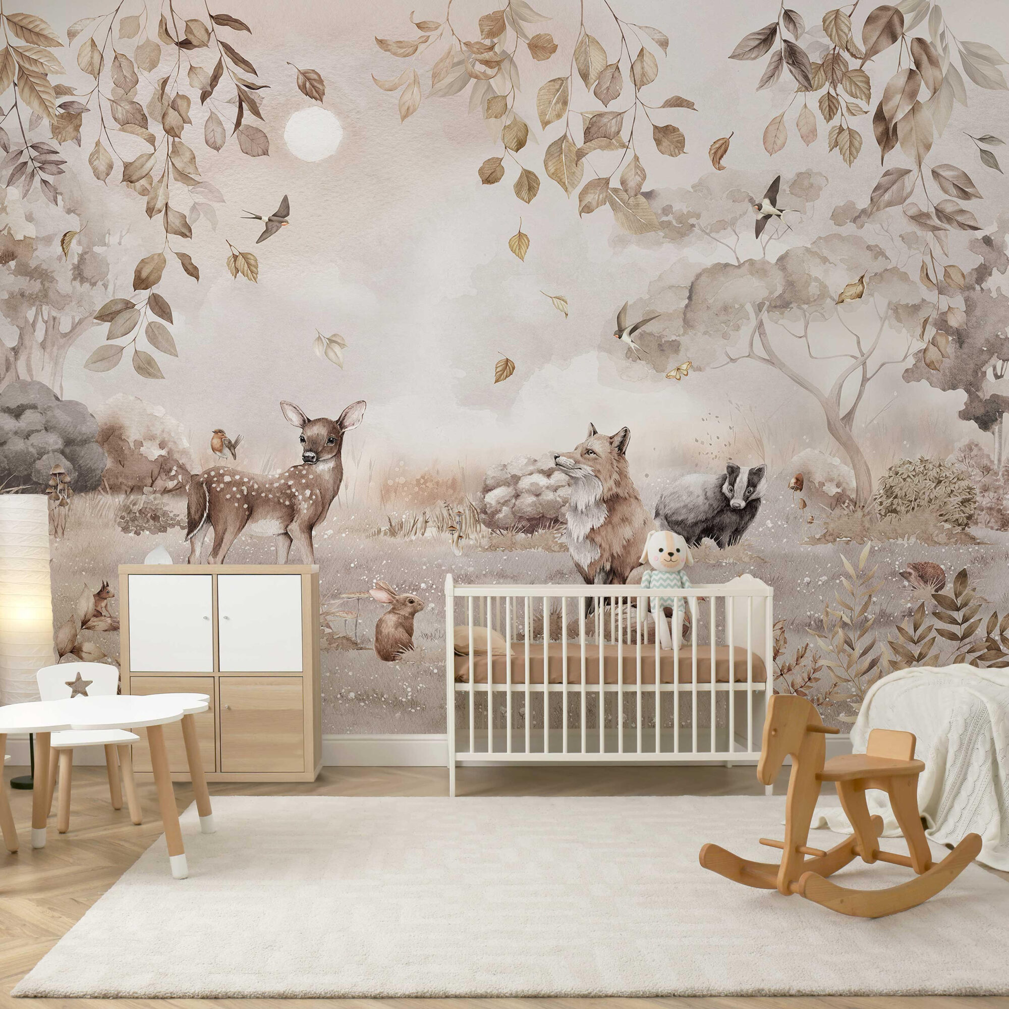 Bosdieren fotobehang sfeerbeeld kinderkamer breed