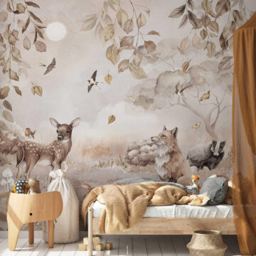 Bosdieren fotobehang sfeerbeeld kinderkamer smal