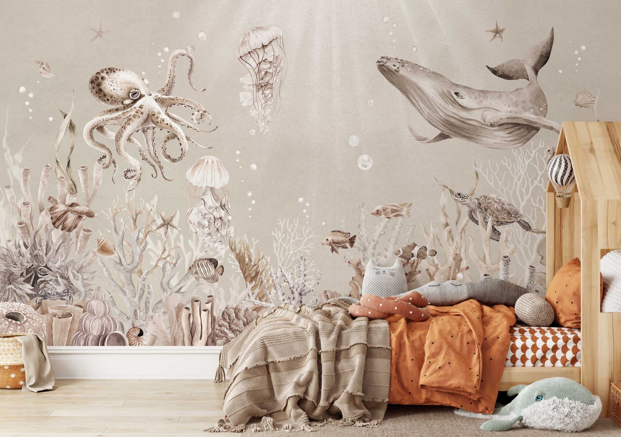 Onderwaterwereld behang kinderkamer sfeerbeeld breed