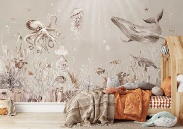Onderwaterwereld behang kinderkamer sfeerbeeld breed