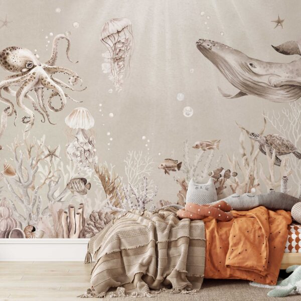 Onderwaterwereld behang kinderkamer sfeerbeeld breed