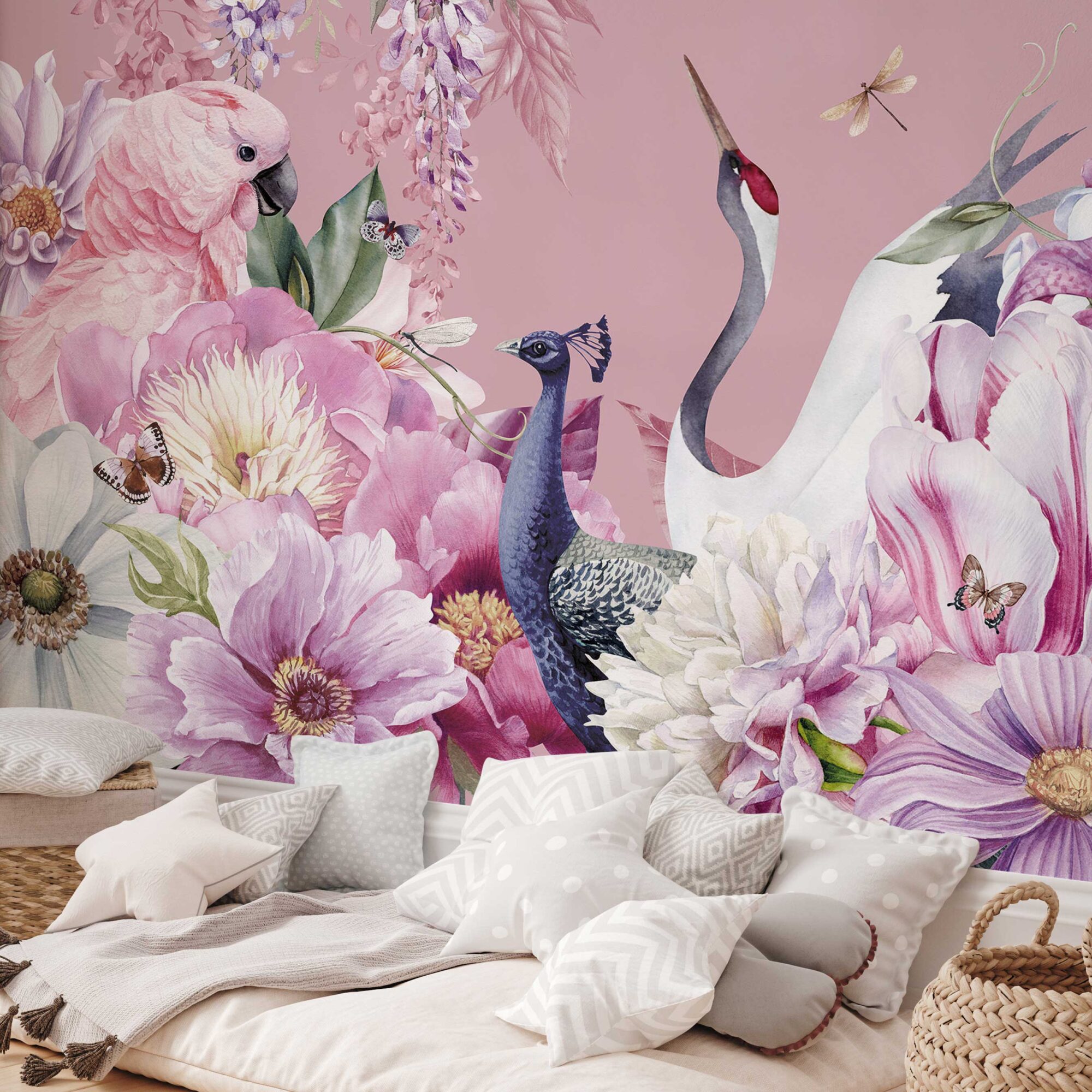 Kraanvogel behang kinderkamer sfeerbeeld 2