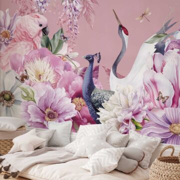 Kraanvogel behang kinderkamer sfeerbeeld 2