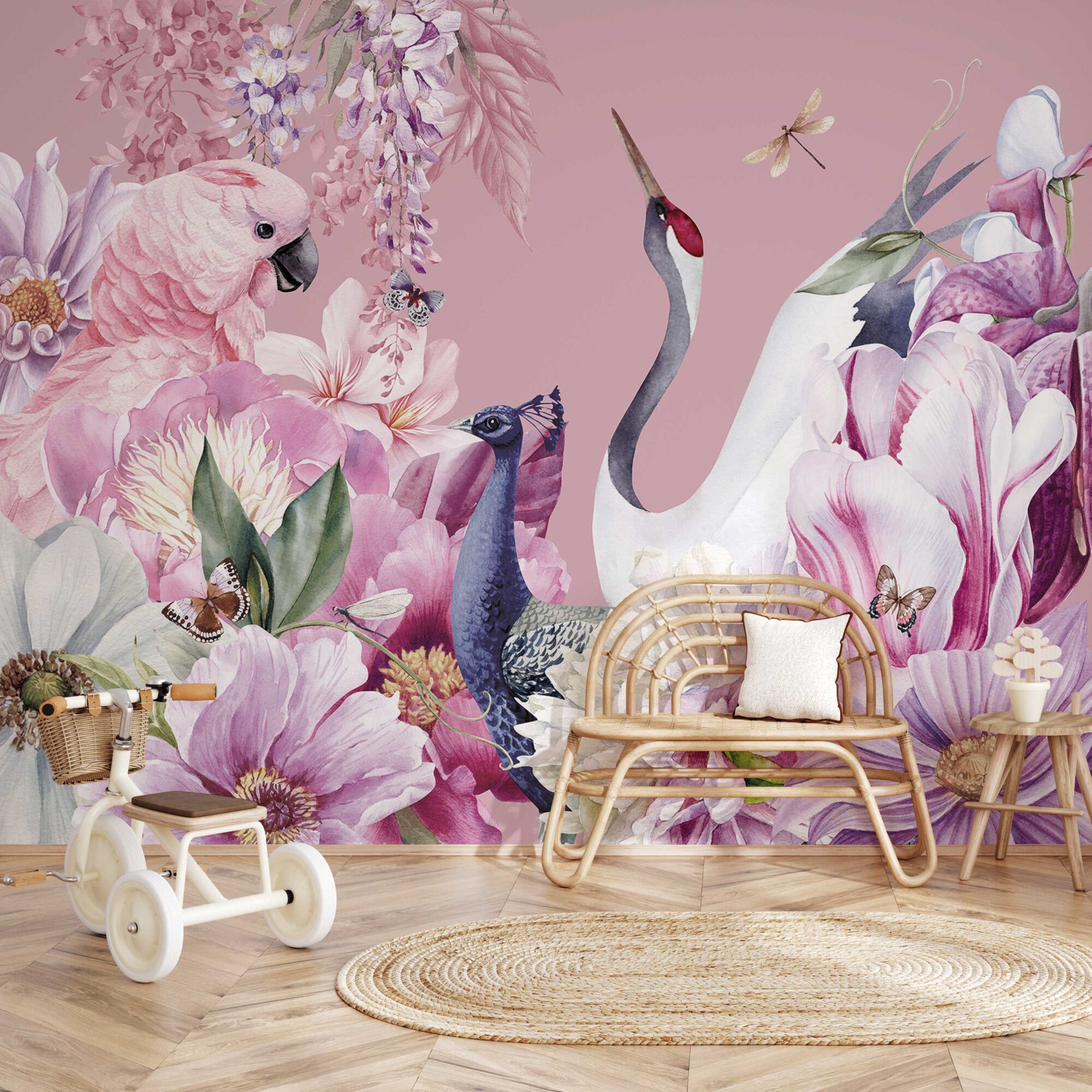 Kraanvogel behang kinderkamer sfeerbeeld 1