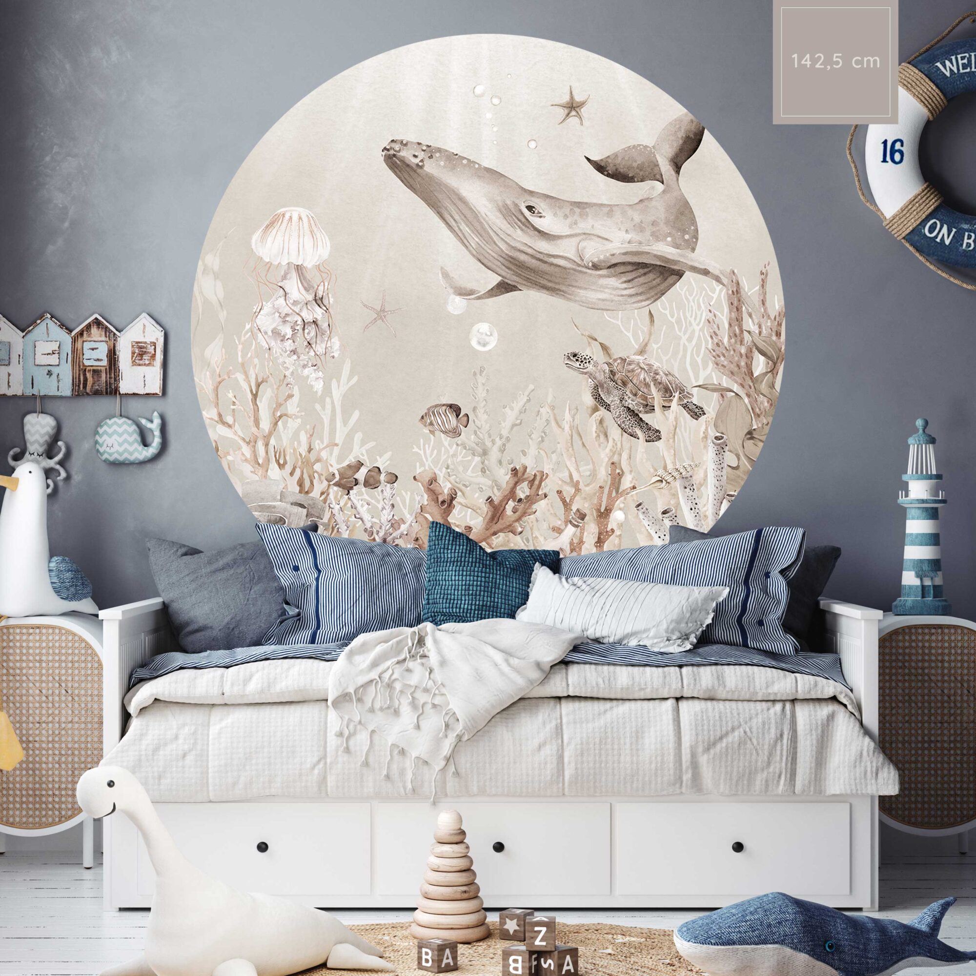 Behangcirkel zeedieren onderwaterwereld 142,5 cm sfeerbeeld afbeelding