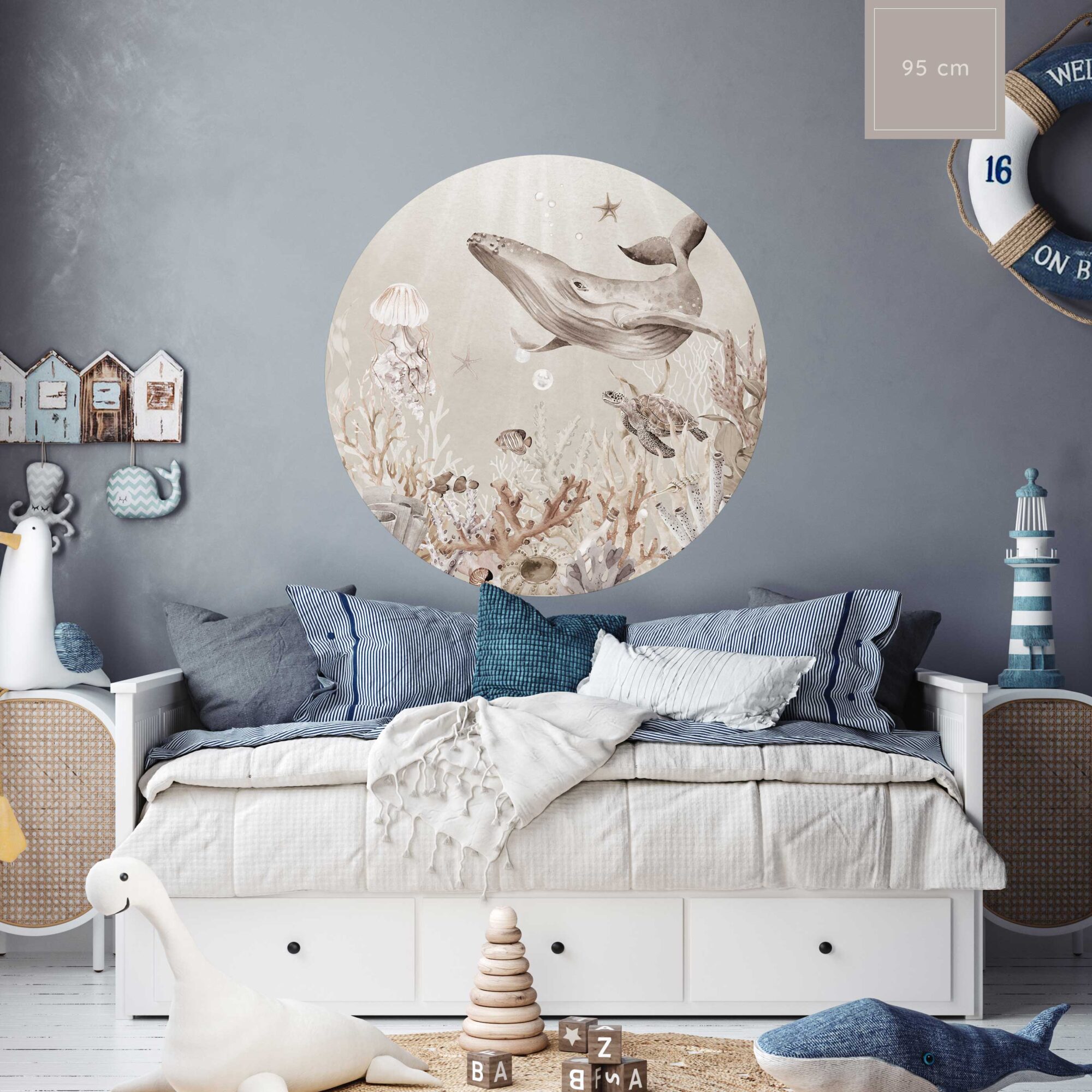 Behangcirkel zeedieren onderwaterwereld 95 cm sfeerbeeld afbeelding