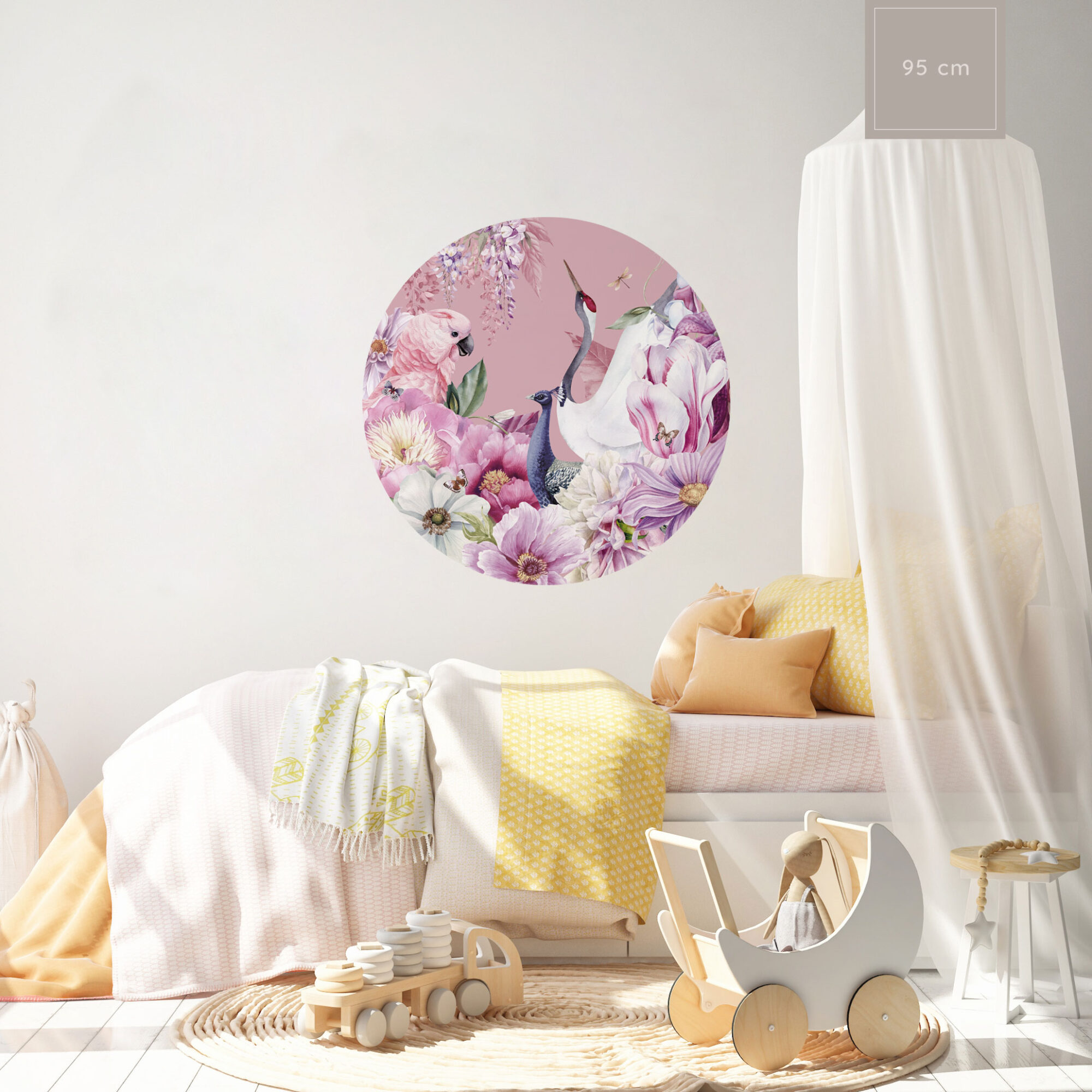 Behangcirkel kraanvogel roze 95 cm sfeerbeeld afbeelding