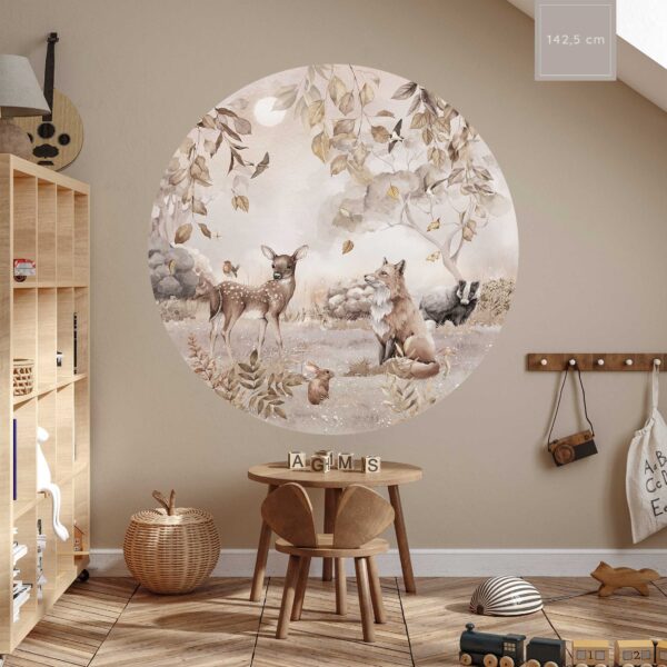 Behangcirkel 142,5cm kinderkamer bosdieren sfeerbeeld 1