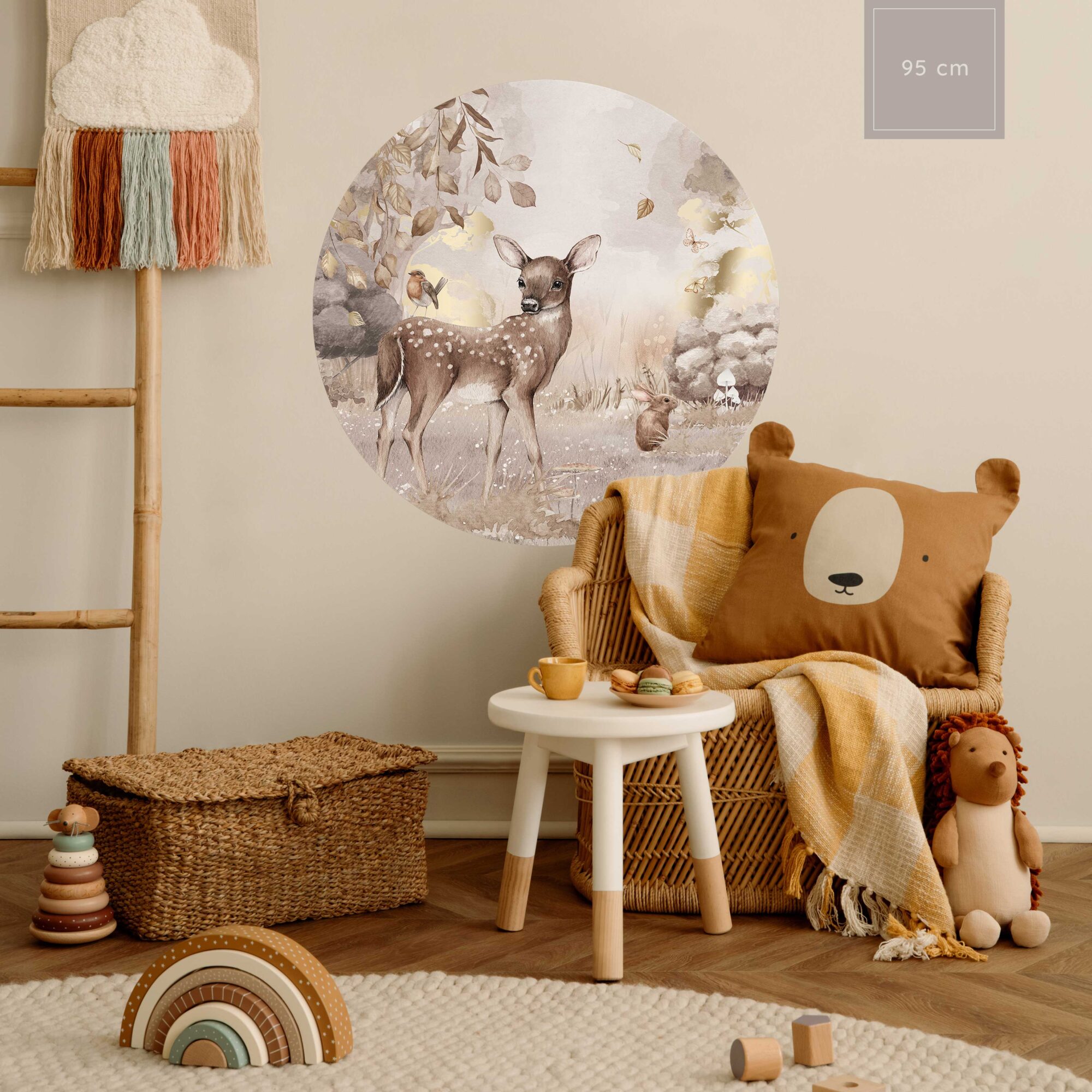 Behangcirkel 95cm kinderkamer hert met goud sfeerbeeld 2
