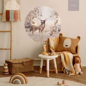 Behangcirkel 95cm kinderkamer hert met goud sfeerbeeld 2