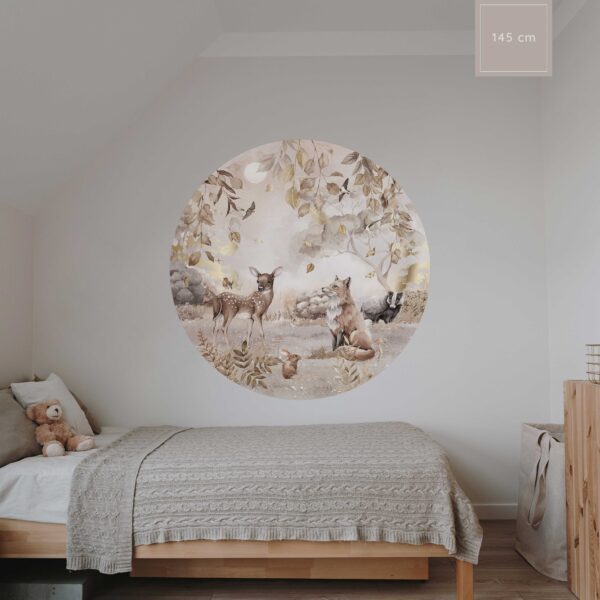 Muursticker bosdieren beige bruin taupe met goud145cm kinderkamer