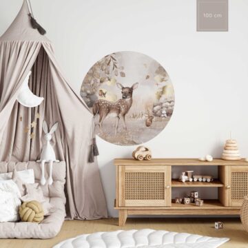 Muursticker hertje beige bruin taupe 100cm kinderkamer main