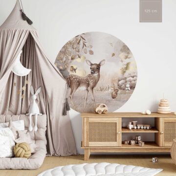 Muursticker hertje beige bruin taupe met goud 125cm kinderkamer main