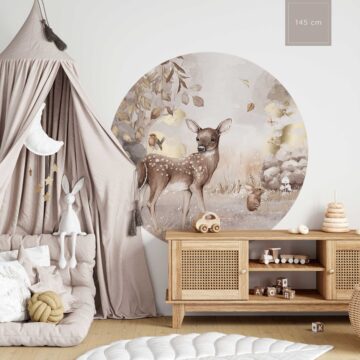 Muursticker hertje beige bruin taupe met goud145cm kinderkamer