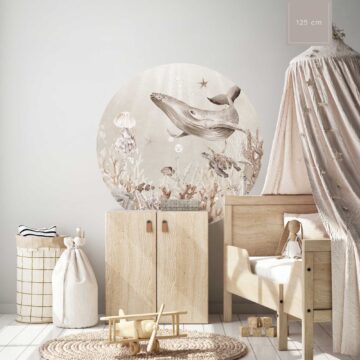 Muursticker onderwaterwereld zeedieren beige bruin taupe 125cm kinderkamer main