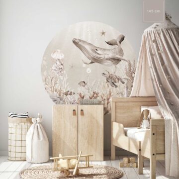 Muursticker onderwaterwereld zeedieren beige bruin taupe 145cm kinderkamer